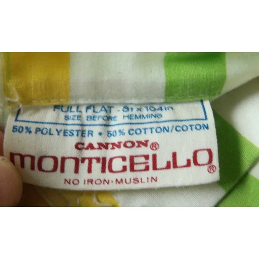 Cannon Monticello Full Flat Sheet Green Yellow Stripe Vintage Retro